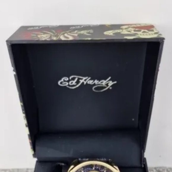 ED HARDY GOTH GOLD SKULL MULTICOLOR PRINT SILICONE STRAP MEN'S WATCH**NEW! - Picture 8 of 9